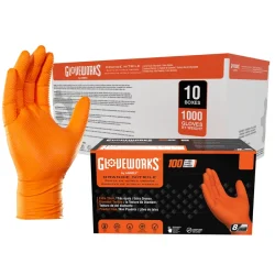 AMMEX Gloveworks heavy-duty orange raised-diamond textured nitrile gloves