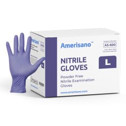 Amerisano AS-600 disposable blue nitrile exam gloves package