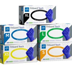 Box of Medline FitGuard powder-free blue nitrile examination gloves