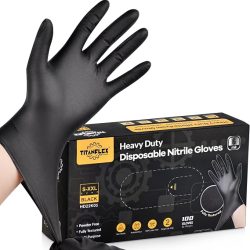 TitanFlex heavy-duty textured black nitrile industrial gloves package