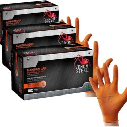 Venom Steel heavy-duty rip-resistant black nitrile gloves box